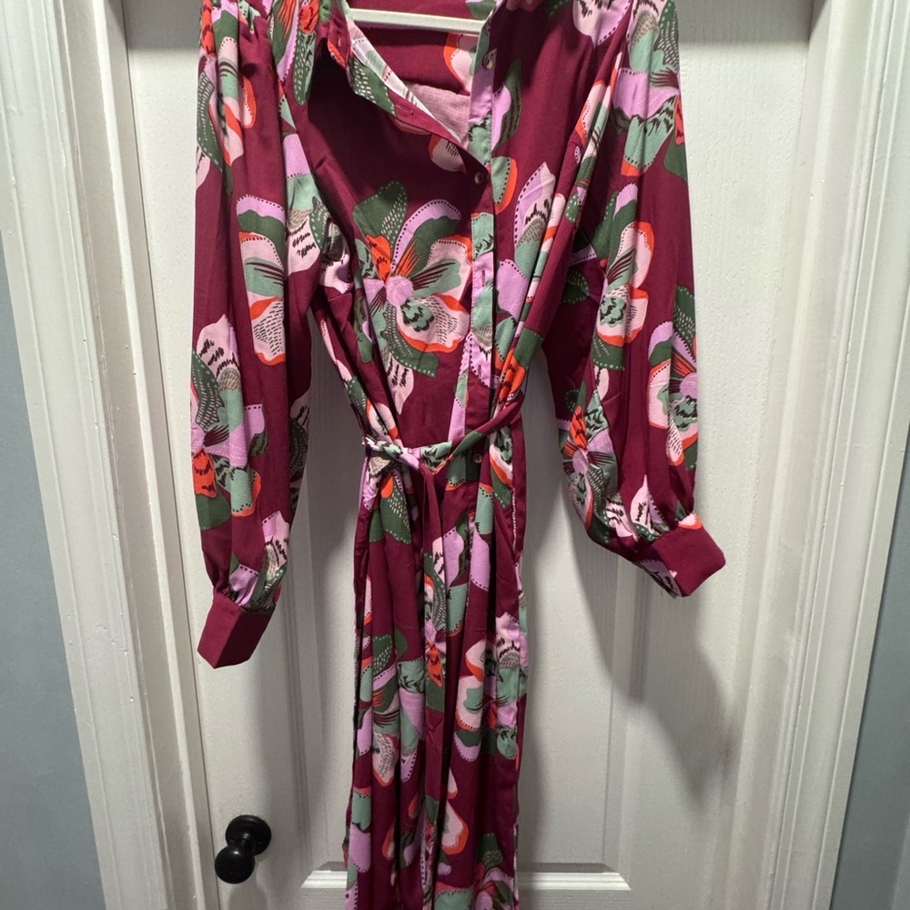 Mary Squar Button-Front Midi Dress in Berry Pink
